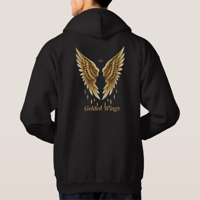 Veste À Capuche T-shirt Golden Wings - Elegant Black & Gold Angeli (Dos)