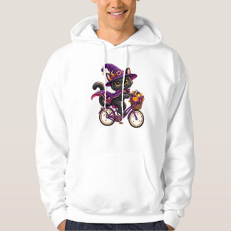 Veste À Capuche T-shirt Halloween Chat Noir Vélo de Sorcière