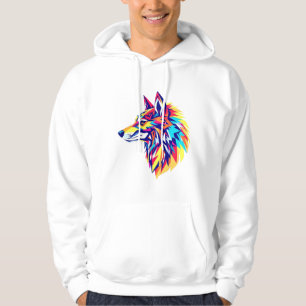 Veste À Capuche T-Shirt Loup Géométrique Coloré
