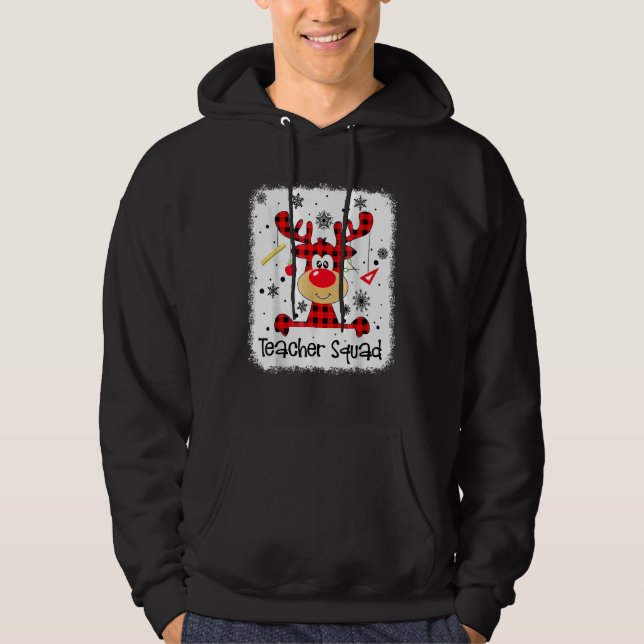 Veste À Capuche Teacher Squad Cute Red Plaid Reindeer Snow  Christ (Devant)