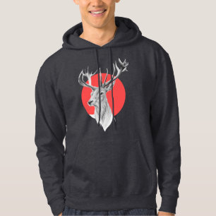 Veste À Capuche Tête de cerf Dessin de cerf Cercle rouge Art anima
