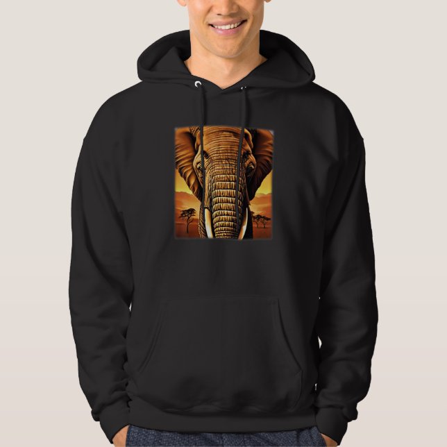 Veste À Capuche Tête d'éléphant motif animal imprimer oeuvre safar (Devant)