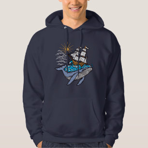 Veste À Capuche Thème Nautique Vague Bateau à Voile Baleine Bleue