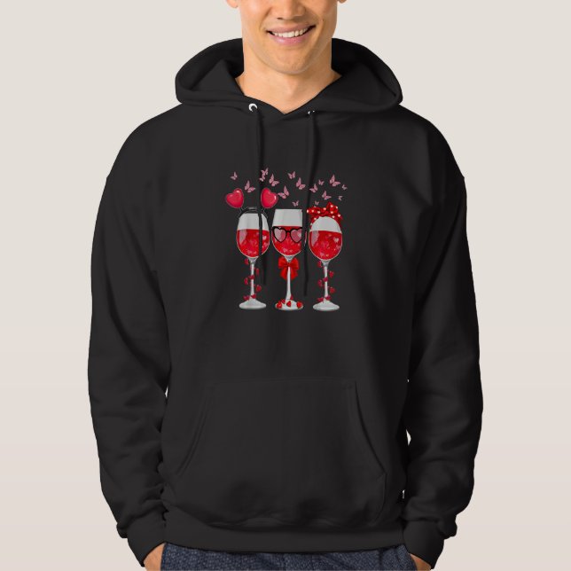 Veste À Capuche Three Glasses Wine Heart Funny Couple Valentines D (Devant)