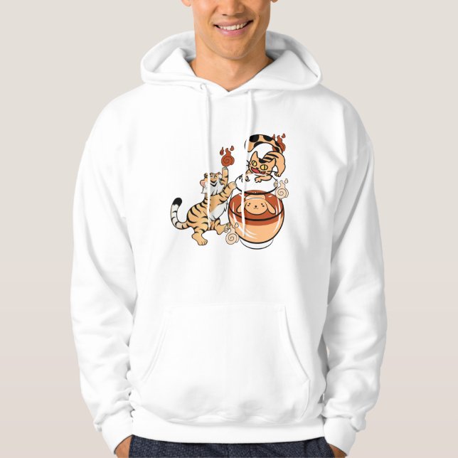 Veste À Capuche Tigre mignon et chien en pot de thé Nekomata (Devant)