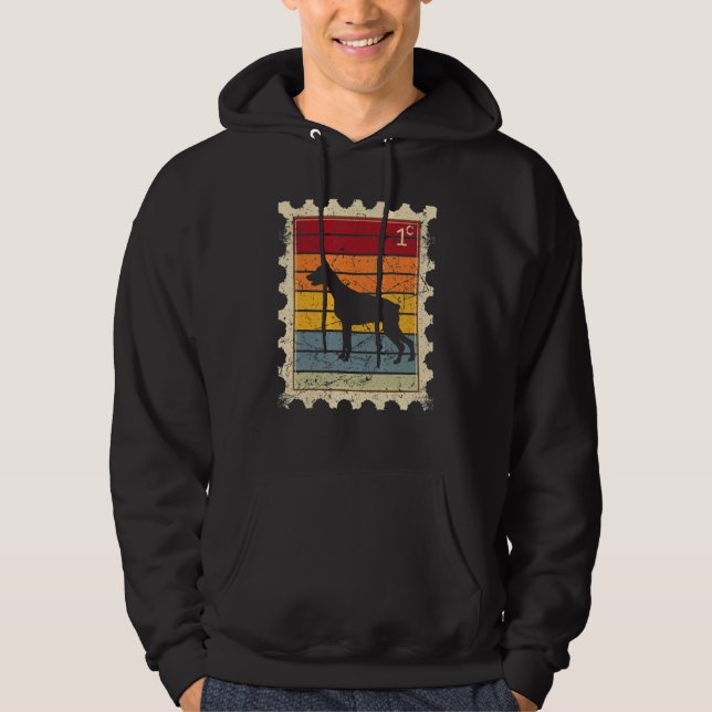 Veste À Capuche Timbre-poste avec un Dobermann au coucher du solei (Devant)