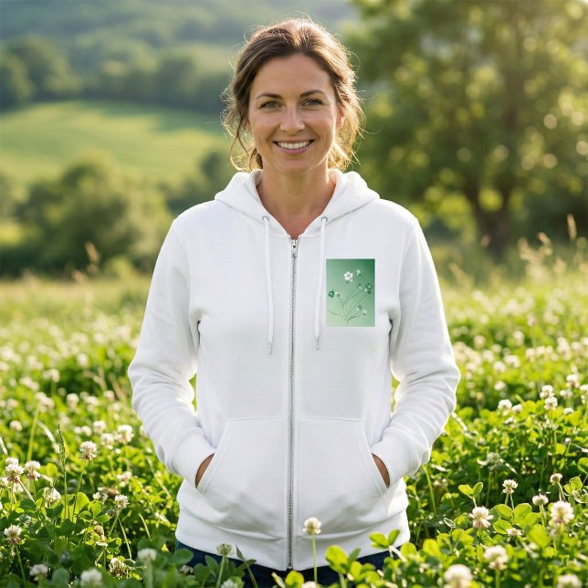 Veste À Capuche Tourbillons Floraux Verts et Fleurs Blanches (Créateur téléchargé)