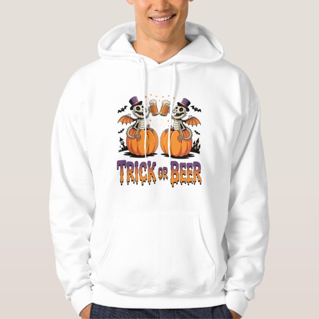 Veste À Capuche Trick ou Dragons de squelette de bière sur Citroui (Devant)