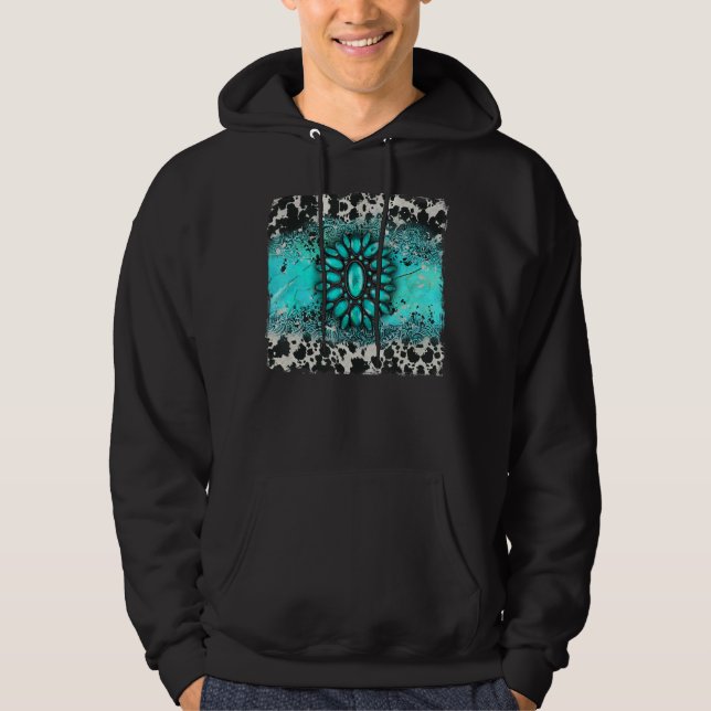 Veste À Capuche Turquoise Gemstone Cowhide Leopard Western Souther (Devant)