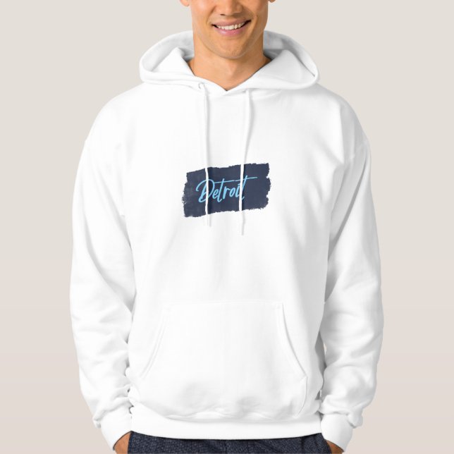 Veste À Capuche Typographie bleue manuscrite de Détroit (Devant)