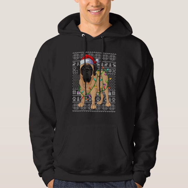 Veste À Capuche Ugly Sweater Style Xmas Lights Santa Mastiff Dog C (Devant)