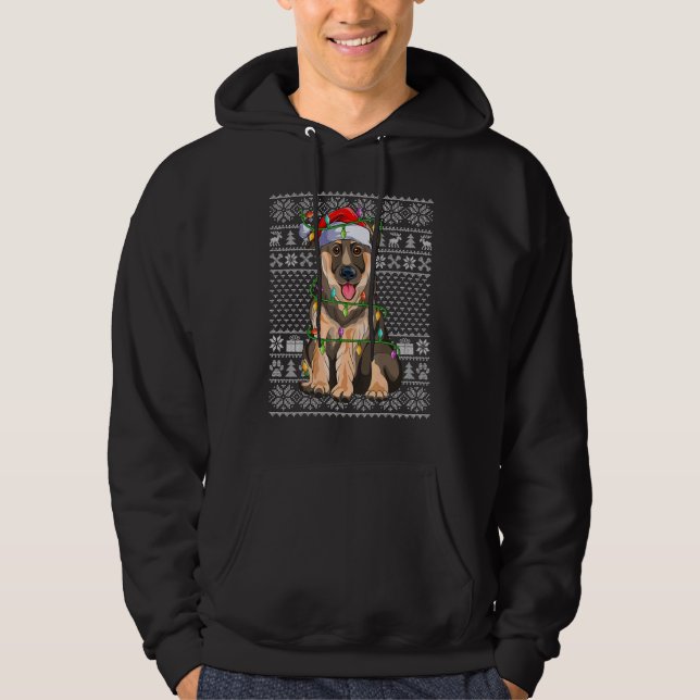 Veste À Capuche Ugly Xmas Sweater Style Santa German Shepherd Dog  (Devant)