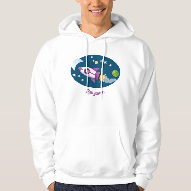 Veste À Capuche Un adorable vaisseau-fusée dans l'espace dessin an (Devant)