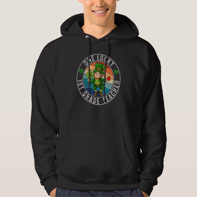 Veste À Capuche Un enseignant de 1ère année chanceux Leprechaun Ir (Devant)