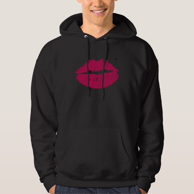 Veste À Capuche Un gros baiser rouge rose pointe et un noir (Devant)