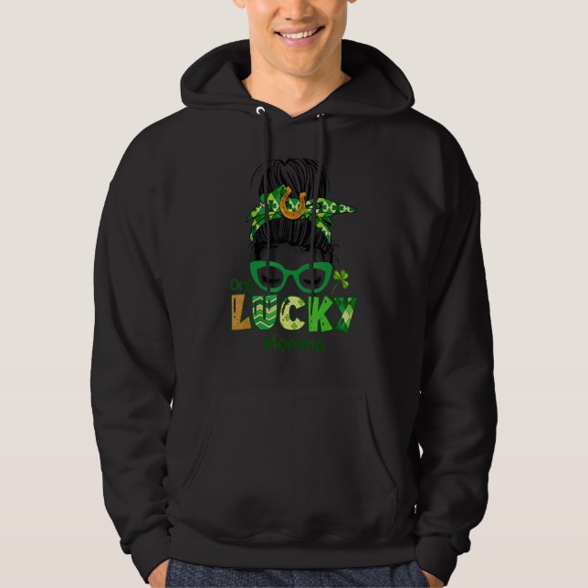 Veste À Capuche Un Lucky Momma Messy Bun Leopard St Patrick's Day (Devant)