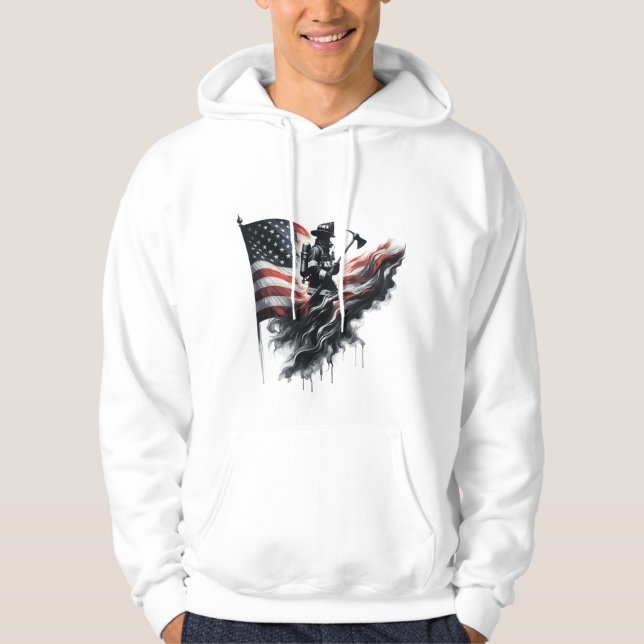 Veste À Capuche Un pompier américain.Drapeau des Etats-Unis. (Devant)