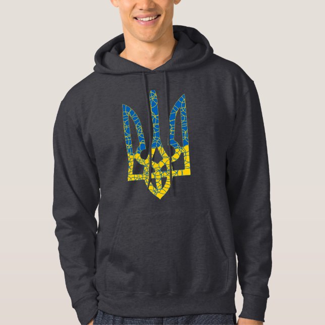 Veste À Capuche Un trident ukrainien texturé drapeau d'Ukraine cou (Devant)