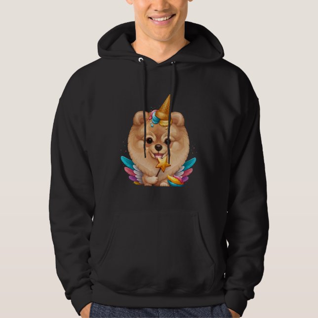 Veste À Capuche Unicorne de crème glacée Poméranienne orange (Devant)