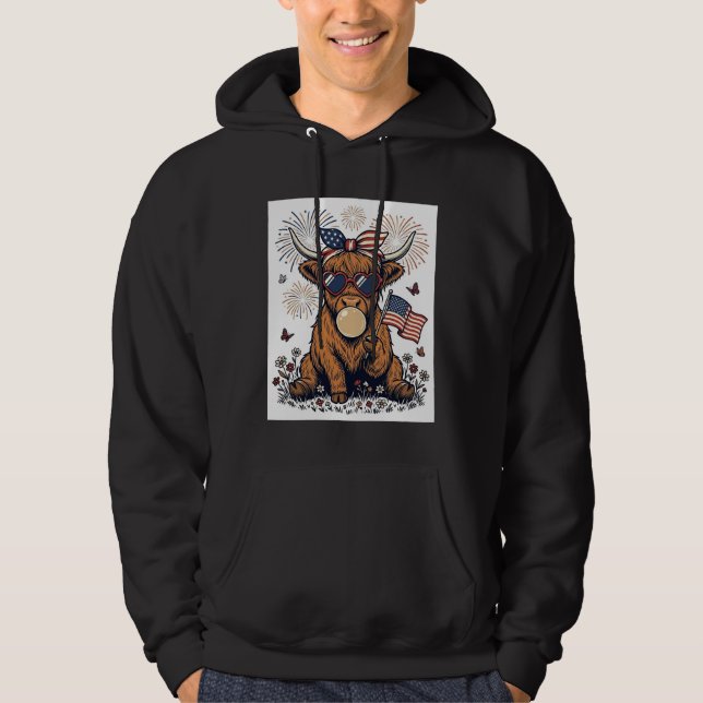 Veste À Capuche Vache écossaise patriotique Bubblegum Gravure vint (Devant)