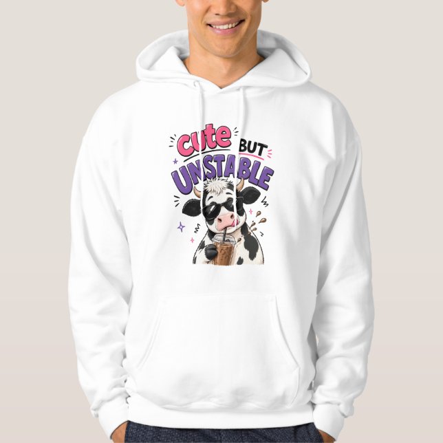 Veste À Capuche Vache mignonne mais instable avec café glacé (Devant)
