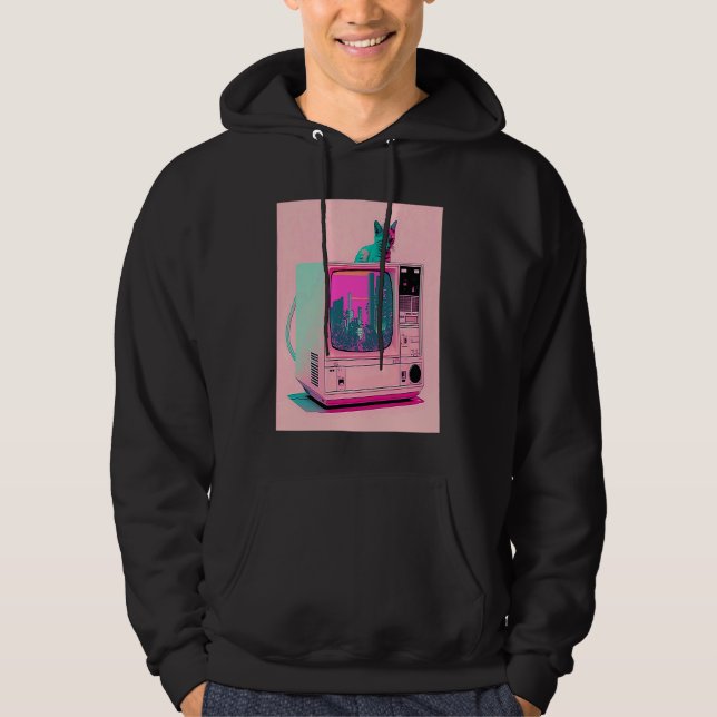 Veste À Capuche Vaporwave Esthétique Glitch Chat Rétrowave Synthwa (Devant)