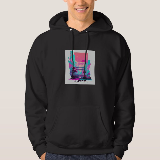 Veste À Capuche Vaporwave Esthétique Glitch Retrowave Synthwave  1 (Devant)