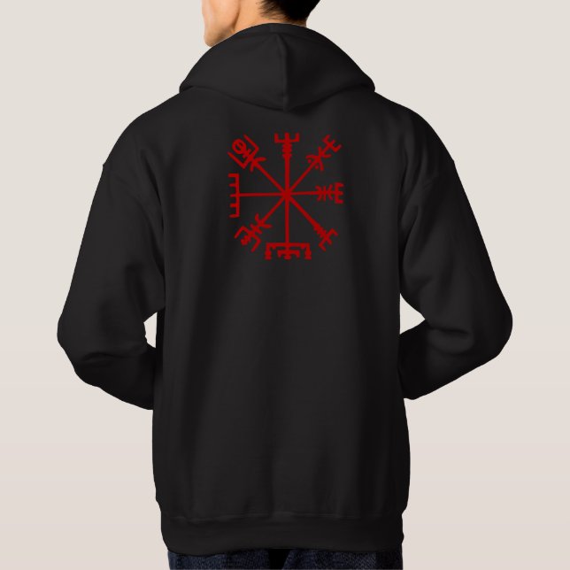 Veste À Capuche Vegvísir rouge sang (boussole de Viking) (Dos)
