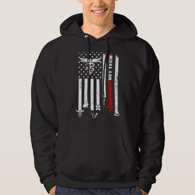 Veste À Capuche Vet Tech Usa Flag Animaux de compagnie Technicien  (Devant)