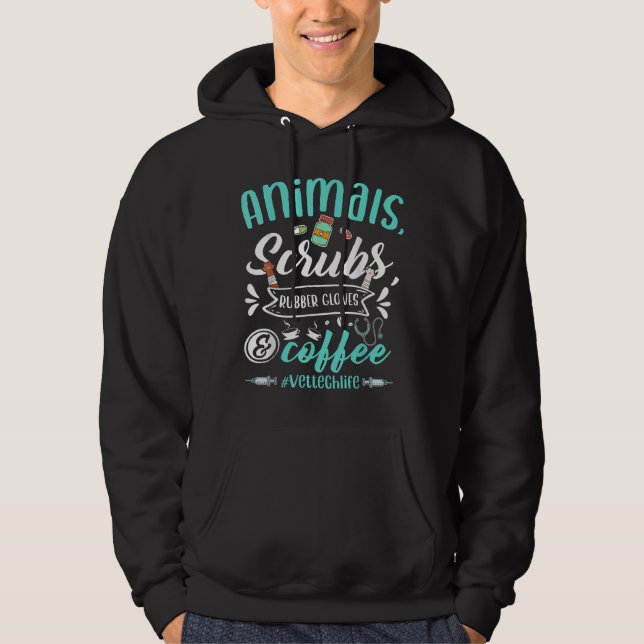 Veste À Capuche Veterinary Technician Animals Scrubs And Coffee Ve (Devant)