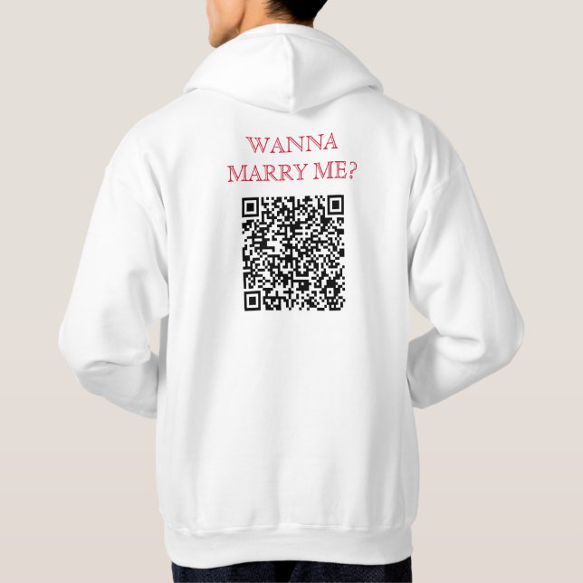 Veste À Capuche Veux Me Marier QR Code sur le dos Funny Blanc (Dos)
