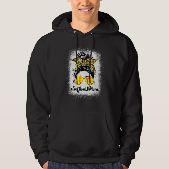 Veste À Capuche Vie Mère De Softball Bleu Avec Leopard Et Messager (Devant)
