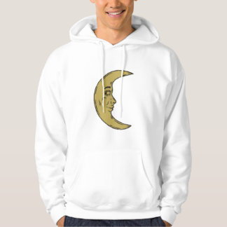 Veste À Capuche Vintage Crescent Moon Face – Celestial Retro Art