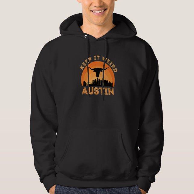 Veste À Capuche Vintge Austin Texas Keep It Weird Longhorn Sunset (Devant)