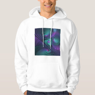 Veste À Capuche Violet Rencontre Turquoise Moderne Art Fractal Abs