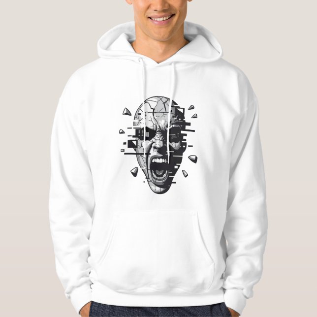 Veste À Capuche Visage Abstrait Cri de Glitch – Logo Cyberpunk Som (Devant)