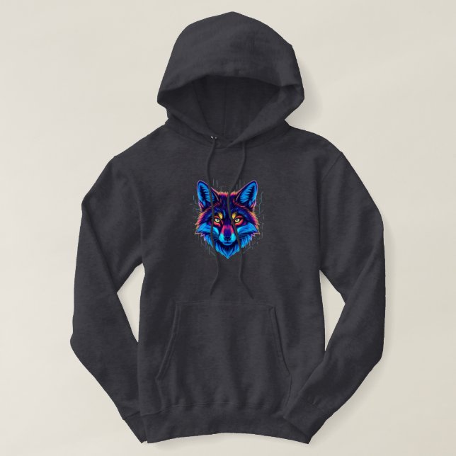 Veste À Capuche Visage de renard néon – Conception lumineuse vibra (Design devant)