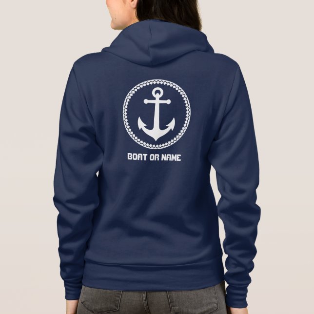 Veste À Capuche Votre nom ou bateau Ancre marine marine bleu marin (Dos)