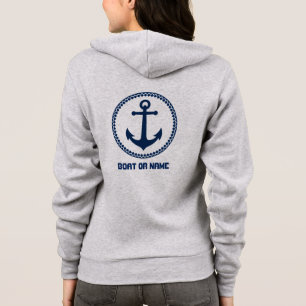 Veste À Capuche Votre nom ou bateau Nautical Sea Ancre Blue Grey