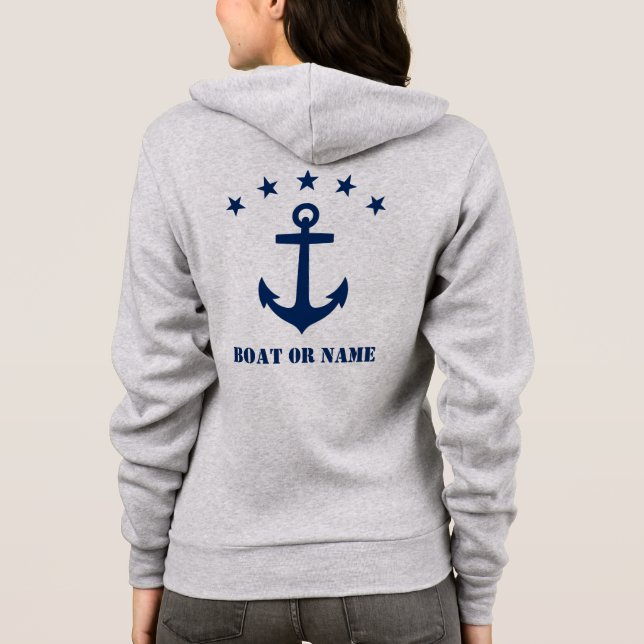 Veste À Capuche Votre nom ou nom de bateau Ancre classique Bleu et (Dos)