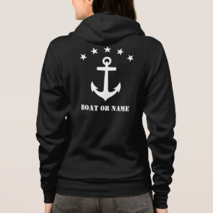Veste À Capuche Votre nom ou nom de bateau Ancre classique noir bl
