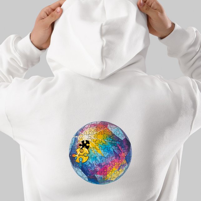Veste À Capuche Vous complétez le tableau - Tout le monde est à sa ("You complete the picture puzzle" men's hoodie with globe puzzle on the back.  )