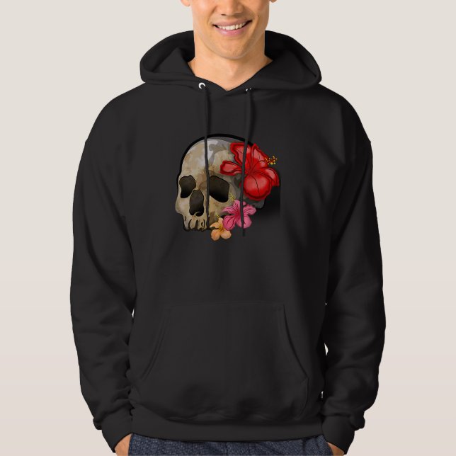 Veste À Capuche Watercolour hippie gothic skull hibiscus floral Ha (Devant)