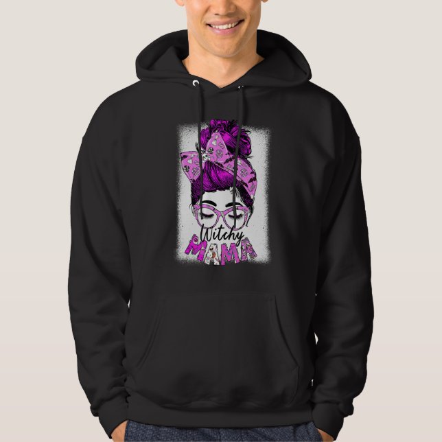 Veste À Capuche Witchy Mama Halloween Messy Bun Skull Witch Maman  (Devant)