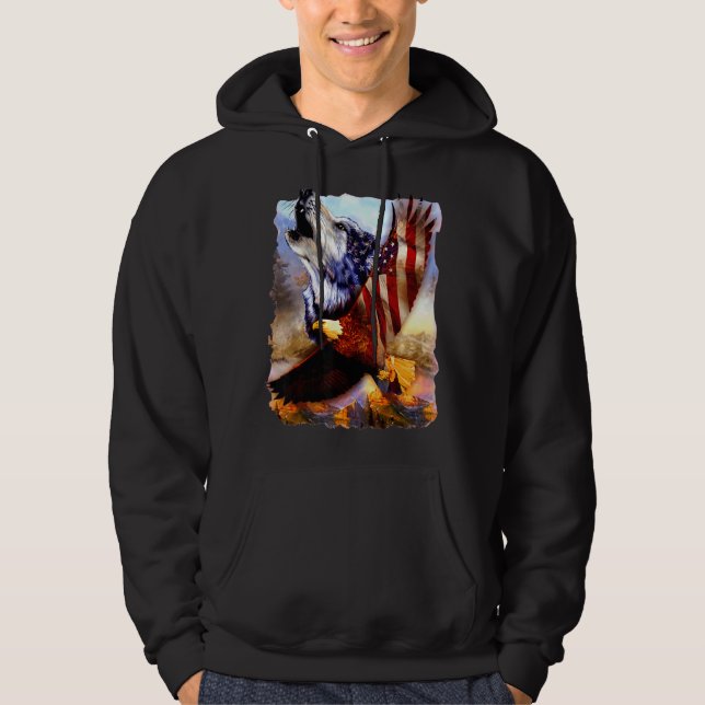 Veste À Capuche Wolf Américain Drapeau Indépendance Patriotique 4è (Devant)