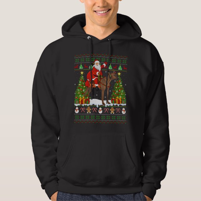 Veste À Capuche Xmas Ugly Père Noël équitation Rhodesian Ridgeback (Devant)