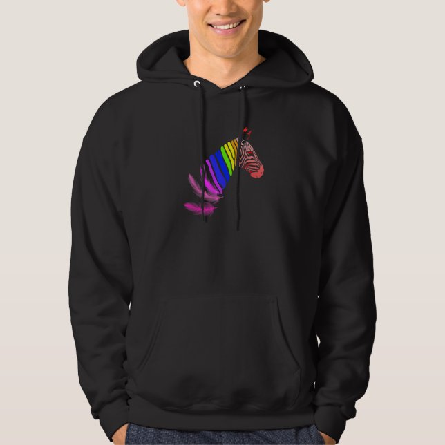 Veste À Capuche Zebra Feathers LGBTQ Flag Pride Month Proud LGBTQ  (Devant)