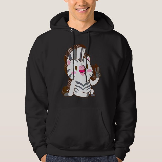 Veste À Capuche Zèbre Multicouche Paix Relaxé Mignon Esthétique (Devant)