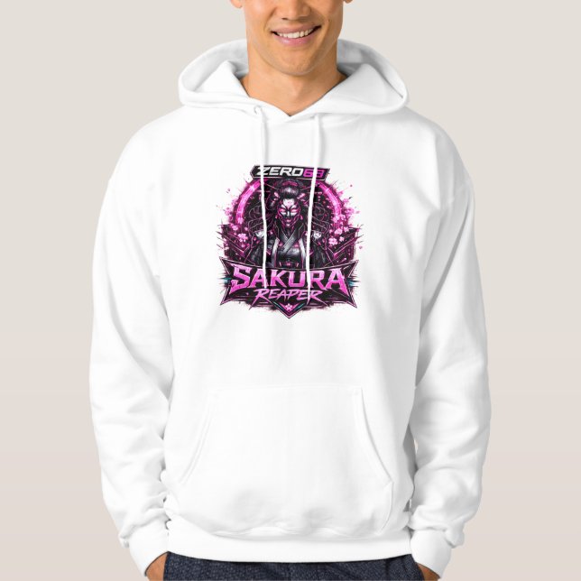 Veste À Capuche ZERO69 Neon Sakura Reaper Guerrier Cyberpunk (Devant)