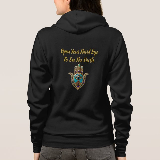 Veste À Capuche Zip Turquoise Troisième Oeil Hamsa (Dos)